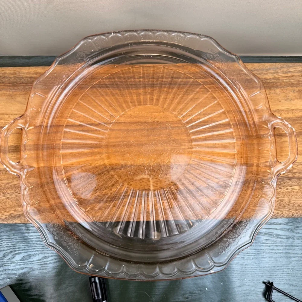 Anchor Hocking Mayfair Open Rose Pink Depression Glass Handled Platter 14 inch